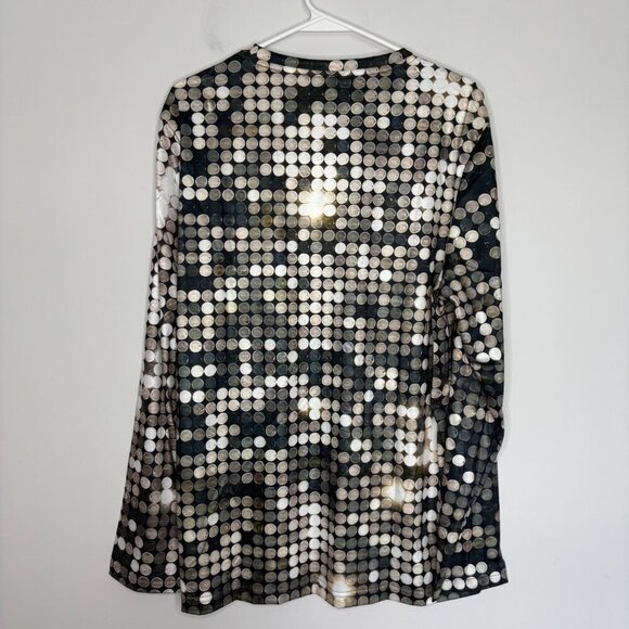 OUKU NEW Crew Neck Sparkling Glitter Money Tee Mens L Long Sleeve - Picture 2 of 8